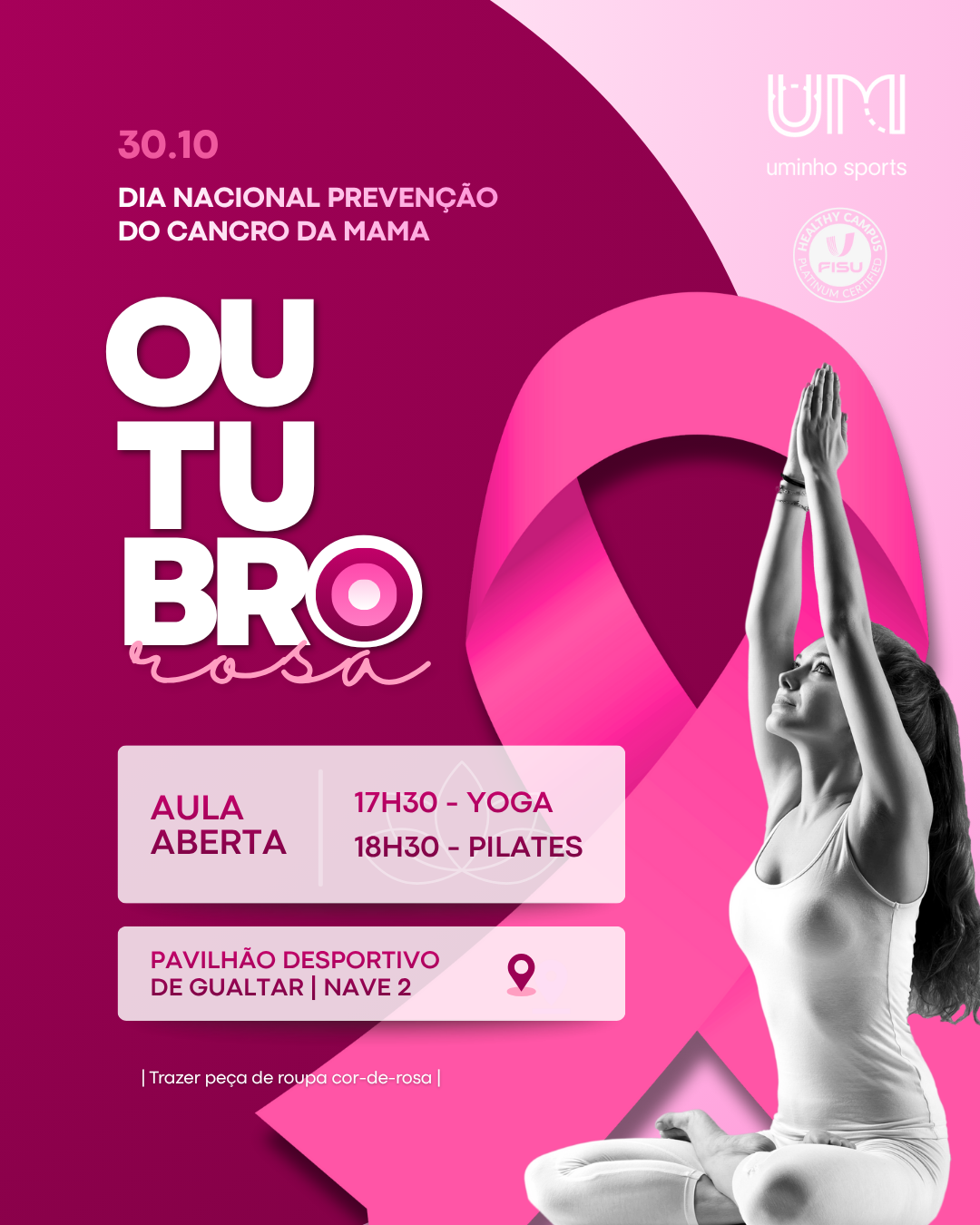 A imagem pode conter: Rosa, âmbito, Sports, Outubro, Outubro Rosa, UMinho Sports promove aula aberta