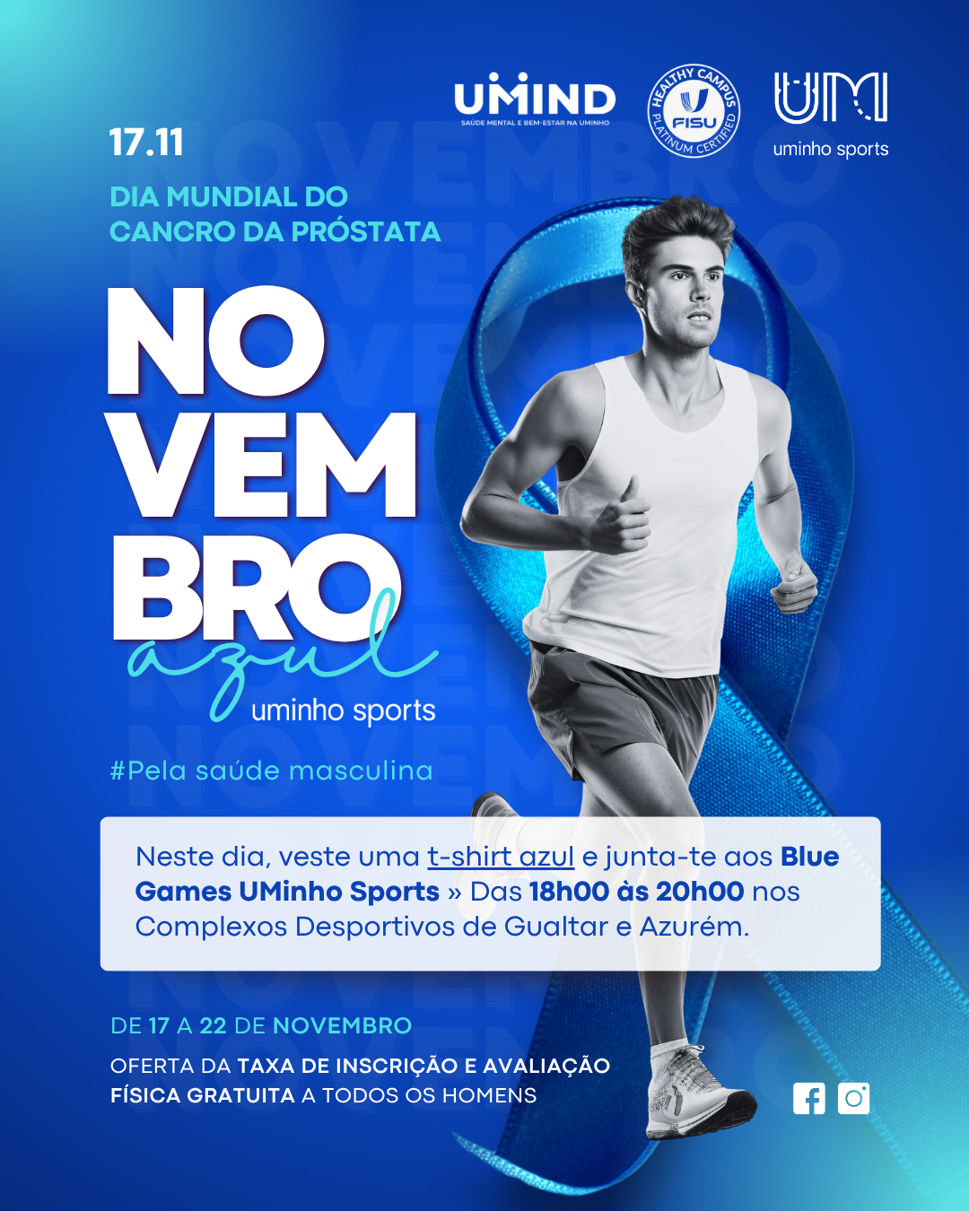 A imagem pode conter: Azul”, “Novembro, a saúde masculina, sensibilização para